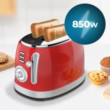 Toast&Taste 800 Vintage Light Red Steel Toaster mit 2 extra breiten kurzen Schlitzen für 2 Toasts.