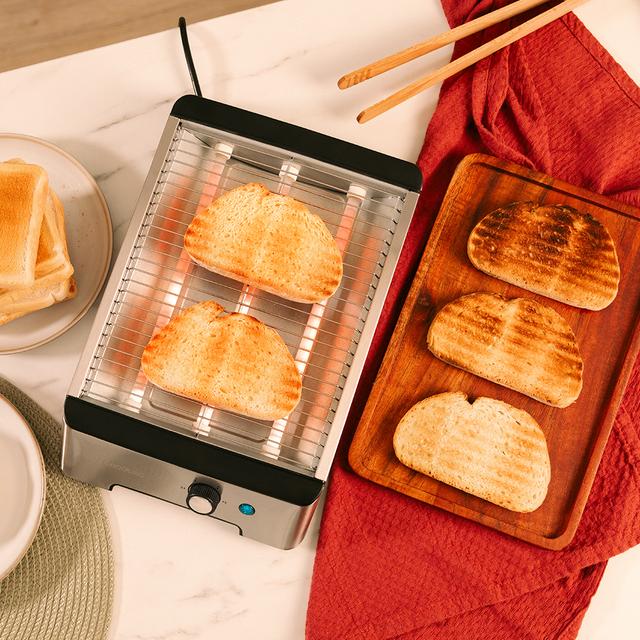 NiceSlice Inox Tostapane piatto orizzontale da 1000 W con tre resistenze per ogni tipo di pane e prodotti da forno.