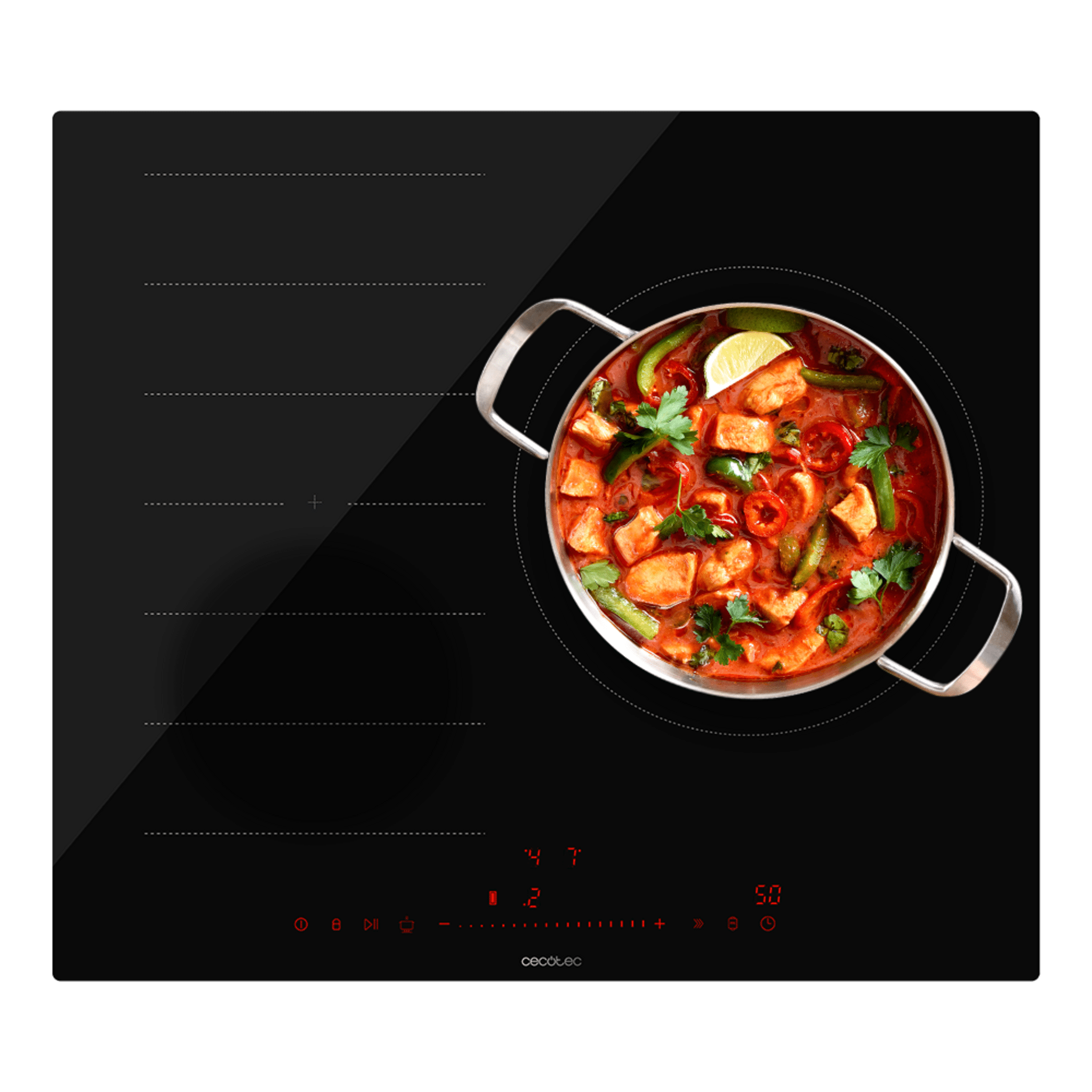 Bolero Squad I 3300 FullFlex Placa de indução de 1 zona de 28 cm com zona Bridge (ponte) com 7400 W, 9 níveis, frente biselada, Invisible Touch Slider Control, detetor de utensílios, função Manter quente e Bloqueio para crianças.