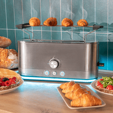 Shine&Toast Extra Tostador vertical de acero con ranura larga y anillo luminoso con capacidad para 2 tostadas.