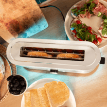 Shine&Toast Extra Tostador vertical de acero con ranura larga y anillo luminoso con capacidad para 2 tostadas.