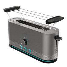 Shine&Toast Extra Tostador vertical de acero con ranura larga y anillo luminoso con capacidad para 2 tostadas.