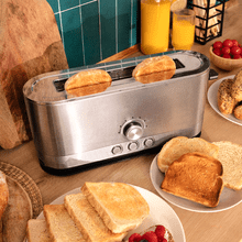 Shine&Toast Extra Tostador vertical de acero con ranura larga y anillo luminoso con capacidad para 2 tostadas.