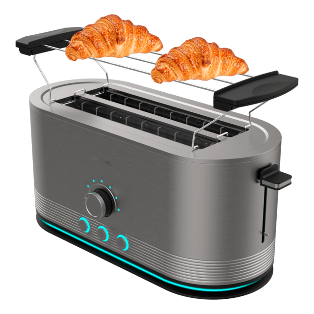 Shine&Toast Extra Double Grille-pain vertical en acier avec double fente longue et anneaux lumineux pouvant accueillir 4 tranches de pain.