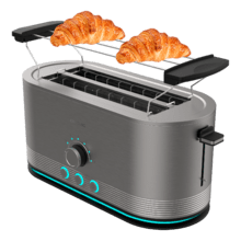 Shine&Toast Extra Double Grille-pain vertical en acier avec double fente longue et anneaux lumineux pouvant accueillir 4 tranches de pain.