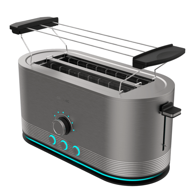 Shine&Toast Extra Double Grille-pain vertical en acier avec double fente longue et anneaux lumineux pouvant accueillir 4 tranches de pain.