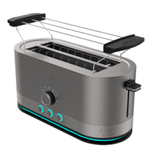 Shine&Toast Extra Double Tostador vertical de acero con doble ranura larga y anillo luminoso con capacidad para 4 tostadas.