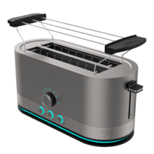 Shine&Toast Extra Double Grille-pain vertical en acier avec double fente longue et anneaux lumineux pouvant accueillir 4 tranches de pain.