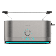 Shine&Toast Extra Double Tostador vertical de acero con doble ranura larga y anillo luminoso con capacidad para 4 tostadas.