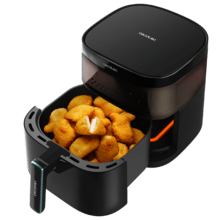 Friggitrice ad aria Cecofry DuoHeat 6000 con doppia resistenza per una perfetta doratura e sapore di grigliata nelle carni, capacità di 6 litri e potenza di 2200 W per piatti sani.