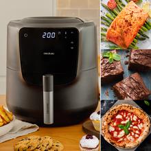 Cecofry Rain 5.5 L airfryer friggitrice senza olio con spray per olio incorporato, spruzzatura automatica e manuale con 7 livelli. Tecnologia evoluta ad aria calda, 1550 W, pannello comandi touch multifunzione, termostato regolabile, funzione autopulente, 8 menù preimpostati e griglia di sicurezza.