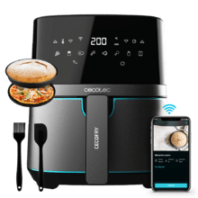 Cecofry Full InoxBlack 5500 Connected Pack Digitale ölfreie Airfryer-Fritteuse mit abgedunkelten Edelstahloberflächen, ölfrei, 5,5-l-Kochfläche, PerfectCook-Technologie, APP und Zubehör.