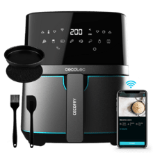 Cecofry Full InoxBlack 5500 Connected Pack Friteuse airfryer numérique sans huile, avec finitions en acier inoxydable noirci, sans huile, surface de cuisson de 5,5 L, technologie PerfectCook, APP et accessoires.