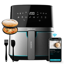 Cecofry Full Inox 5500 Connected Pack Freidora sin aceite airfryer digital, con acabados en acero inoxidable, sin aceite, área de cocinado de 5,5 L, tecnología PerfectCook, APP y accesorios.