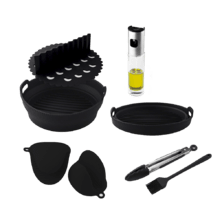 Pacote de acessórios de silicone Cecofry. Kit de acessórios de silicone para fritadeiras de ar de 5 a 6,5 ​​litros composto por molde, separador de alimentos, luvas, escova, pinça e frasco dispensador de óleo.