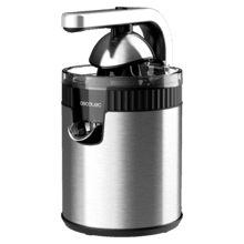 Xqueeze RetroJuice 600 Steel Espremedor elétrico de braço retrô para laranjas e frutas cítricas com 600 W de potência, filtro em aço inox, cone de plástico, alavanca para extração da polpa e sistema anti-gotejamento.