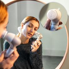 Facecare Totalclean Brosse faciale avec 9 têtes de brosse pour le visage, le corps et les pieds, pivotant à 360°, design ergonomique et pochette de voyage.