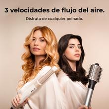 Bamba CeramicCare AirGlam W Cepillo de aire moldeador de pelo, secador, alisador y rizador multifunción 8 en 1 con tecnología Coanda que moldea, riza, peina, seca y elimina el efecto frizz. Con 3 velocidades, 3 temperaturas, y control inteligente del calor. Motor digital 1400 W de potencia y 110000 rpm.