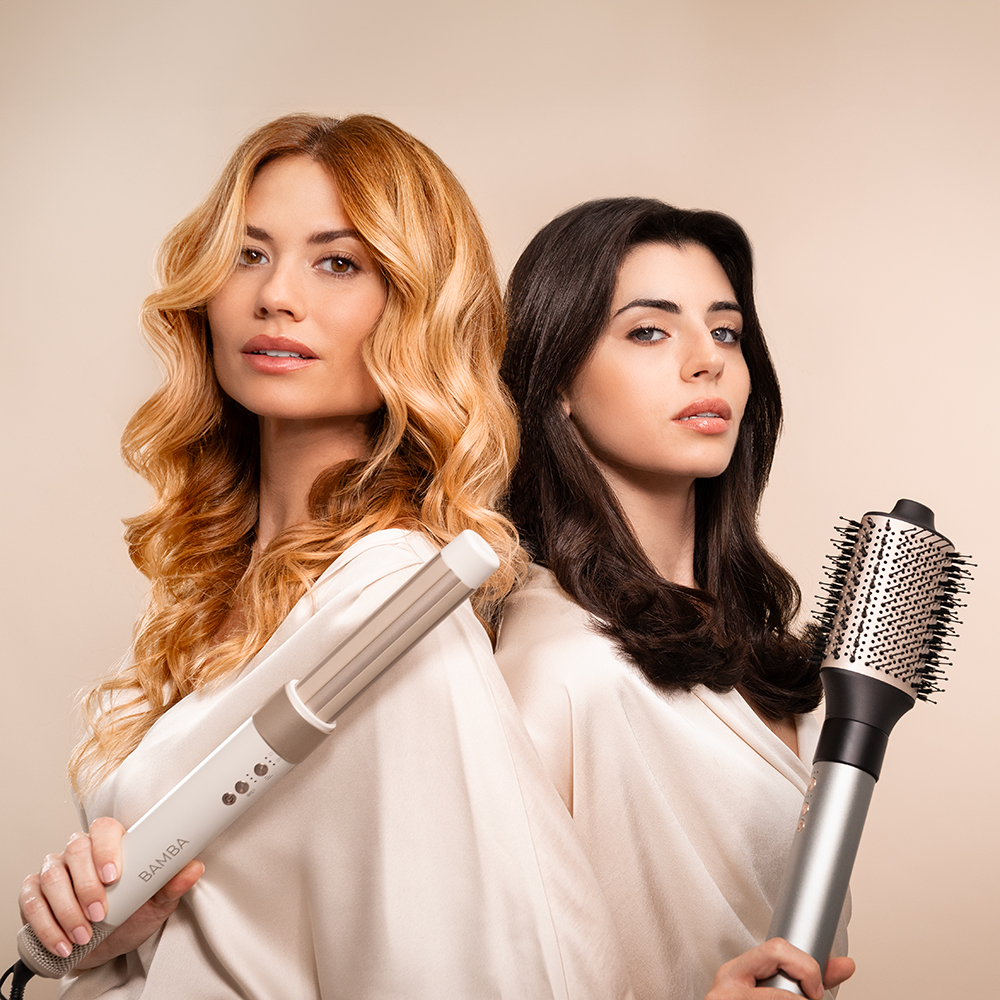 Bamba CeramicCare AirGlam Y Cepillo de aire moldeador de pelo, secador, alisador y rizador multifunción 8 en 1 con tecnología Coanda que moldea, riza, peina, seca y elimina el efecto frizz. Con 3 velocidades, 3 temperaturas, y control inteligente del calor. Motor digital 1400 W de potencia y 110000 rpm.