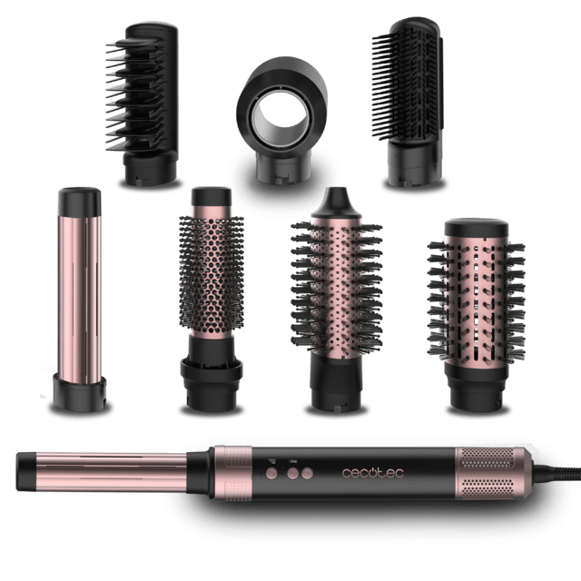 Moldeador CECOTEC Bamba CeramicCare AirGlam Black 03464 con todos sus cabezales