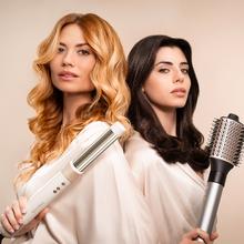 Bamba CeramicCare AirGlam Aluminum Multifunktionaler 8-in-1-Styler mit Coanda-Technologie, der formt, lockt, stylt, trocknet und Frizz beseitigt. Mit 3 Geschwindigkeiten, 3 Temperaturen und intelligenter Wärmeregelung. Digitaler Motor mit 1400 W Leistung und 110.000 U/min. Keramisch beschichtete Köpfe, Keratin und Mandelöl.