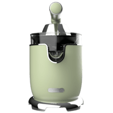 Xqueeze RetroJuice 1000 Green Exprimidor eléctrico de brazo para naranjas y cítricos con 1000 W de potencia, filtro de acero inoxidable y dos conos desmontables de diferente tamaño, el grande de acero inoxidable y el pequeño de plástico. Palanca para extraer la pulpa y sistema antigoteo.