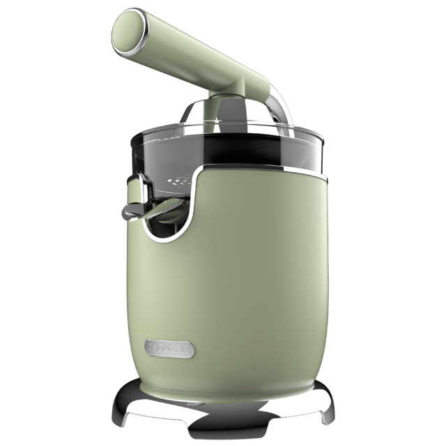 Xqueeze RetroJuice 1000 Green Spremiagrumi elettrico per arance e agrumi con 1000 W di potenza, filtro in acciaio inossidabile e due coni smontabili di diverse dimensioni, il più grande in acciaio inox e il secondo in plastica. Leva per estrarre la polpa e sistema antigoccia.