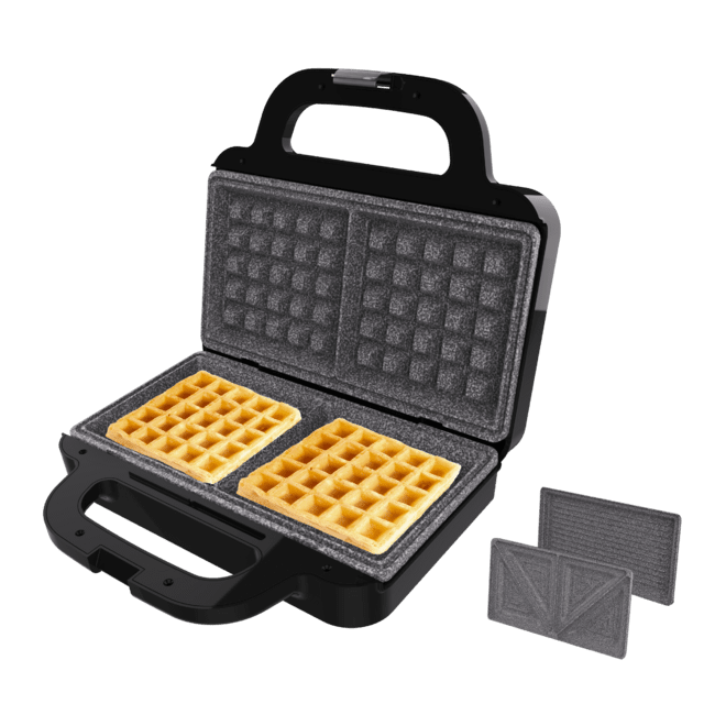 Rock'nToast Deep 3in1 Sandwichera grill gofrera con capacidad para dos sandwiches con rellenos generosos y 3 pares de placas desmontables.