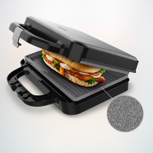 Rock'nToast Deep 3in1 Sandwichera grill gofrera con capacidad para dos sandwiches con rellenos generosos y 3 pares de placas desmontables.