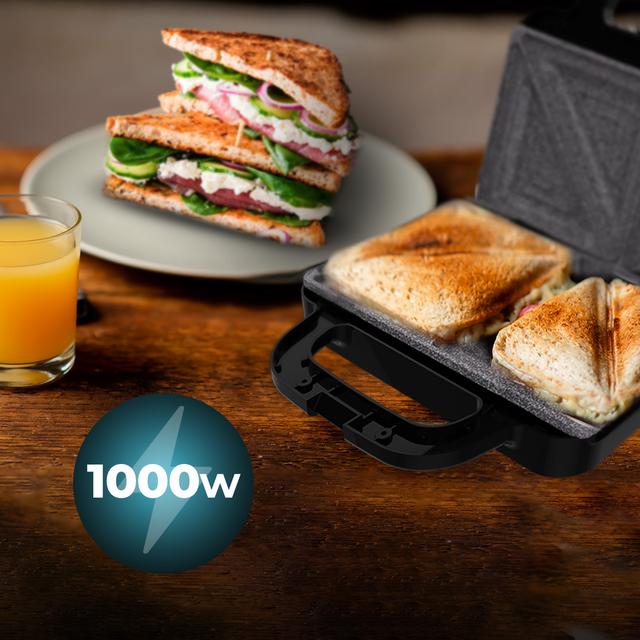 Rock'nToast Deep 3in1 Sandwichera grill gofrera con capacidad para dos sandwiches con rellenos generosos y 3 pares de placas desmontables.