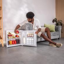 GrandCooler 20000 L SilentCompress White E Mini Frigorífico blanco, capacidad de 46 Litros, 48 cm de ancho y 48,7 cm de alto, puerta reversible, funcionamiento cíclico, clase energética E