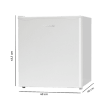 GrandCooler 20000 L SilentCompress White E Mini Frigorífico blanco, capacidad de 46 Litros, 48 cm de ancho y 48,7 cm de alto, puerta reversible, funcionamiento cíclico, clase energética E