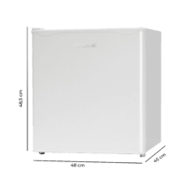 GrandCooler 20000 L SilentCompress White E Mini réfrigérateur blanc, capacité de 46 litres, 48 cm de large et 48,7 cm de haut, porte réversible, fonctionnement cyclique, classe énergétique E