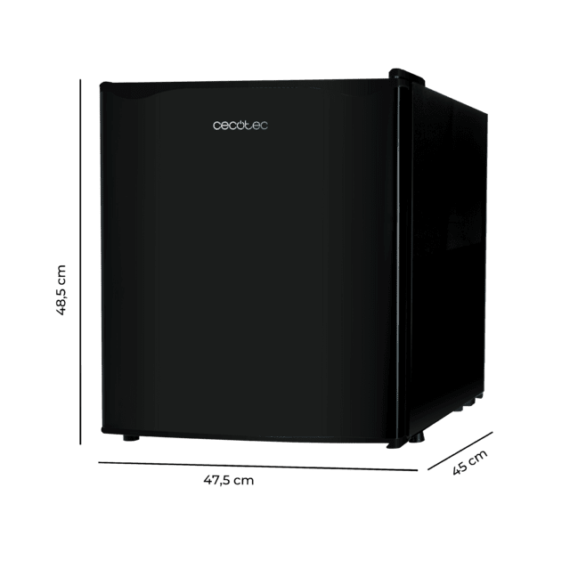 GrandCooler 20000 L SilentCompress Black Mini réfrigérateur en acier inoxydable, capacité de 46 litres, 48,7 cm de large et 48 cm de haut, porte réversible, fonctionnement cyclique, classe énergétique E