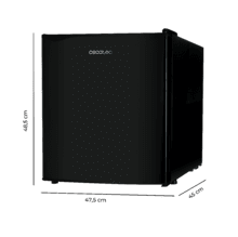 GrandCooler 20000 L SilentCompress Black Mini réfrigérateur en acier inoxydable, capacité de 46 litres, 48,7 cm de large et 48 cm de haut, porte réversible, fonctionnement cyclique, classe énergétique E