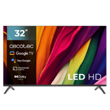 TV LED A4 série ALH40032 Televisão LED de 32" com resolução HD, sistema operacional Google TV, Dolby Audio, Google Voice Assistant e Chromecast.