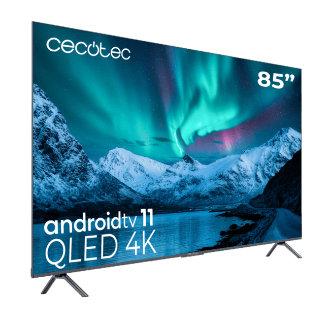 TV QLED V3+ Series VQU30085+ TV QLED de 85", grandes dimensões, resolução 4K UHD, Android TV 11, Full Array Local Dimming, 120 Hz, Altifalantes com 60 W, Dolby Vision & Atmos, Wide Colour Gamut, HDR10, HDM 2.1, USB 3.0, CORTEX A55, Google Voice Assistant e Chromecast.