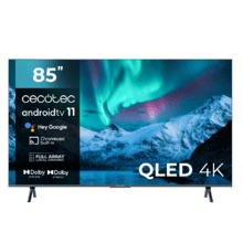 TV QLED V3+ Series VQU30085+ TV QLED de 85", grandes dimensões, resolução 4K UHD, Android TV 11, Full Array Local Dimming, 120 Hz, Altifalantes com 60 W, Dolby Vision & Atmos, Wide Colour Gamut, HDR10, HDM 2.1, USB 3.0, CORTEX A55, Google Voice Assistant e Chromecast.