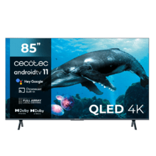 TV QLED V3+ series VQU30085+ M Televisión QLED de gran pulgada con 85" resolución 4K UHD y Android TV 11, Full Array Local Dimming, 120 Hz, Altavoces con 60W, Dolby Vision & Atmos, Wide Colour Gammut, HDR10, HDM 2.1, USB 3.0, CORTEX A55, Google Voice Assitant y Chromecast.