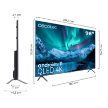 TV QLED V3+ series VQU30098+ M Televisión QLED de gran pulgada con 98" resolución 4K UHD y Android TV 11, Full Array Local Dimming, 120 Hz, Altavoces con 60W, Dolby Vision & Atmos, Wide Colour Gamut, HDR10, HDM 2.1, USB 3.0, CORTEX A55, Google Voice Assitant y Chromecast.