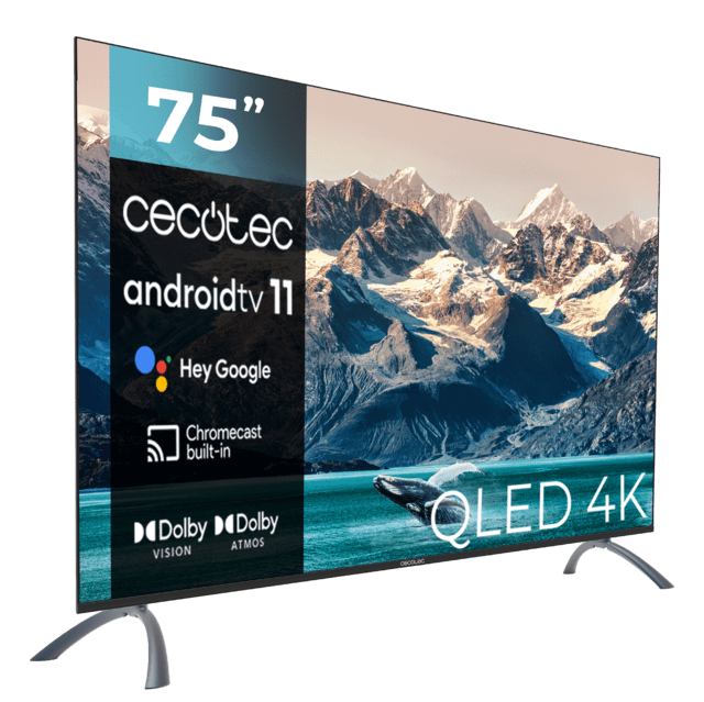 TV QLED V2 Series VQU20075S TV QLED de 75" com resolução 4K UHD, sistema operativo Android TV 11, Google Voice Assitant e Chromecast, sistema Dolby Vision & Atmos.