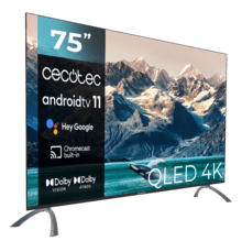 TV QLED V2 Series VQU20075S TV QLED de 75" com resolução 4K UHD, sistema operativo Android TV 11, Google Voice Assitant e Chromecast, sistema Dolby Vision & Atmos.