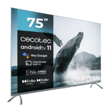 TV QLED V3+ series VQU30075+S Televisión QLED de gran pulgada con 75" con resolución 4K UHD y Android TV 11, Full Array Local Dimming, 120 Hz, Dolby Vision & Atmos, Wide Colour Gammut, HDR10, HDM 2.1, USB 3.0, CORTEX A55, Google Voice Assitant y Chromecast.