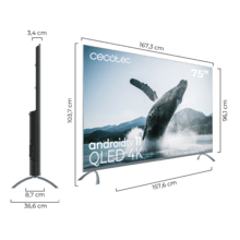 TV QLED V3+ series VQU30075+S Televisión QLED de gran pulgada con 75" con resolución 4K UHD y Android TV 11, Full Array Local Dimming, 120 Hz, Dolby Vision & Atmos, Wide Colour Gammut, HDR10, HDM 2.1, USB 3.0, CORTEX A55, Google Voice Assitant y Chromecast.