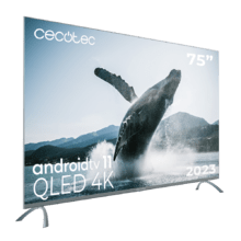 TV QLED V3+ Series VQU30075+S TV QLED de 75", grandes dimensões, resolução 4K UHD, Android TV 11, Full Array Local Dimming, 120 Hz, Dolby Vision & Atmos, Wide Colour Gamut, HDR10, HDM 2.1, USB 3.0, CORTEX A55, Google Voice Assistant e Chromecast.