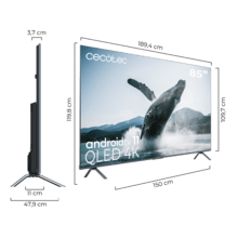 TV QLED V3+ Series VQU30085+S TV QLED de 85", grandes dimensões, resolução 4K UHD, Android TV 11, Full Array Local Dimming, 120 Hz, Altifalantes com 60 W, Dolby Vision & Atmos, Wide Colour Gamut, HDR10, HDM 2.1 48 GB, USB 3.0, CORTEX A55, Google Voice Assistant e Chromecast.