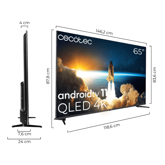 TV Cecotec V1+ Series VQU11065+S Televisión QLED 65” con resolución 4K UHD, sistema operativo Android TV 11, Subwoofers, Chromecast, HDR10+, Google Voice Assistant, clase E.