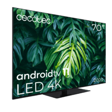 TV A2Z series ALU20070ZS Televisión LED 70” con resolución 4K UHD, sistema operativo Android TV 11, Chromecast, HDR10+, Google Voice Assistant, clase F, con peana central.