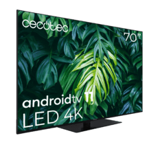 TV A2Z series ALU20070ZS Televisión LED 70” con resolución 4K UHD, sistema operativo Android TV 11, Chromecast, HDR10+, Google Voice Assistant, clase F, con peana central.