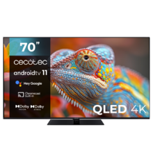 TV Série V1Z+ VQU11070Z+ Televisão QLED de 70” com resolução 4K UHD, sistema operacional Android TV 11, subwoofers, Chromecast, HDR10+, Google Voice Assistant, classe E.